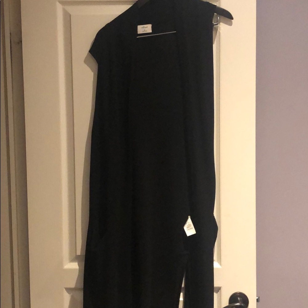 Black long sleeveless Wilfred cardigan